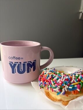 🩷🍩 coffee= YUM Pink Ceramic Coffee Mug